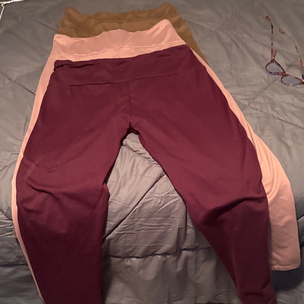SHEIN Burgundy and Tan Women's Leggings